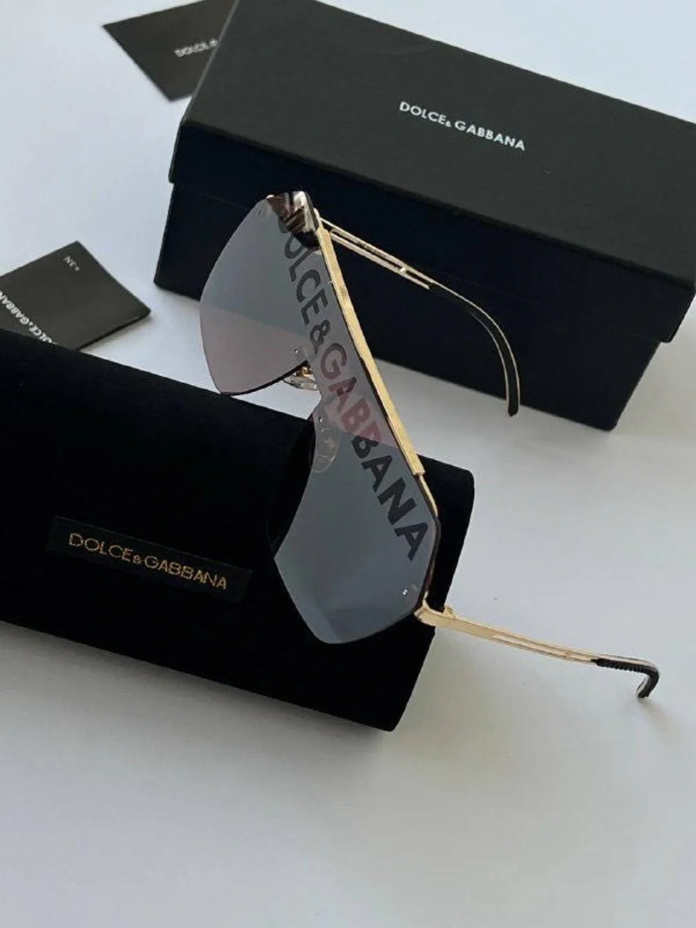 Dolce & Gabbana Gold Frame Black Gradient Lens Shield Sunglasses
